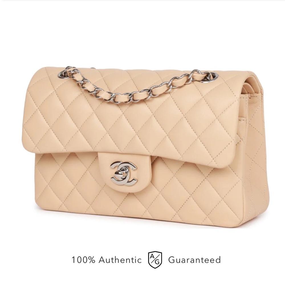 Chanel Small Classic Double Flap Beige Clair Lambskin Silver Hardware